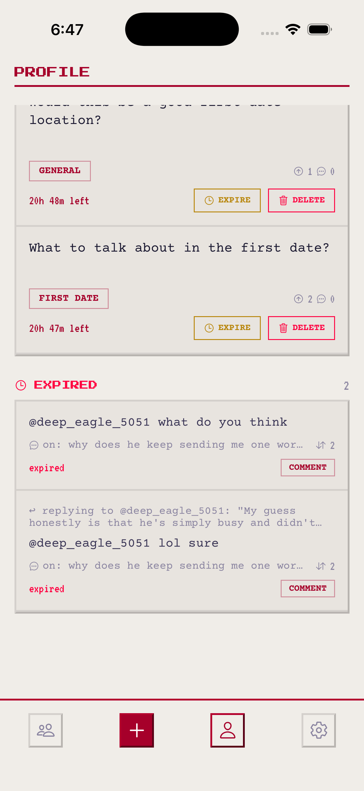 An expired post that has disappeared after 24 hours