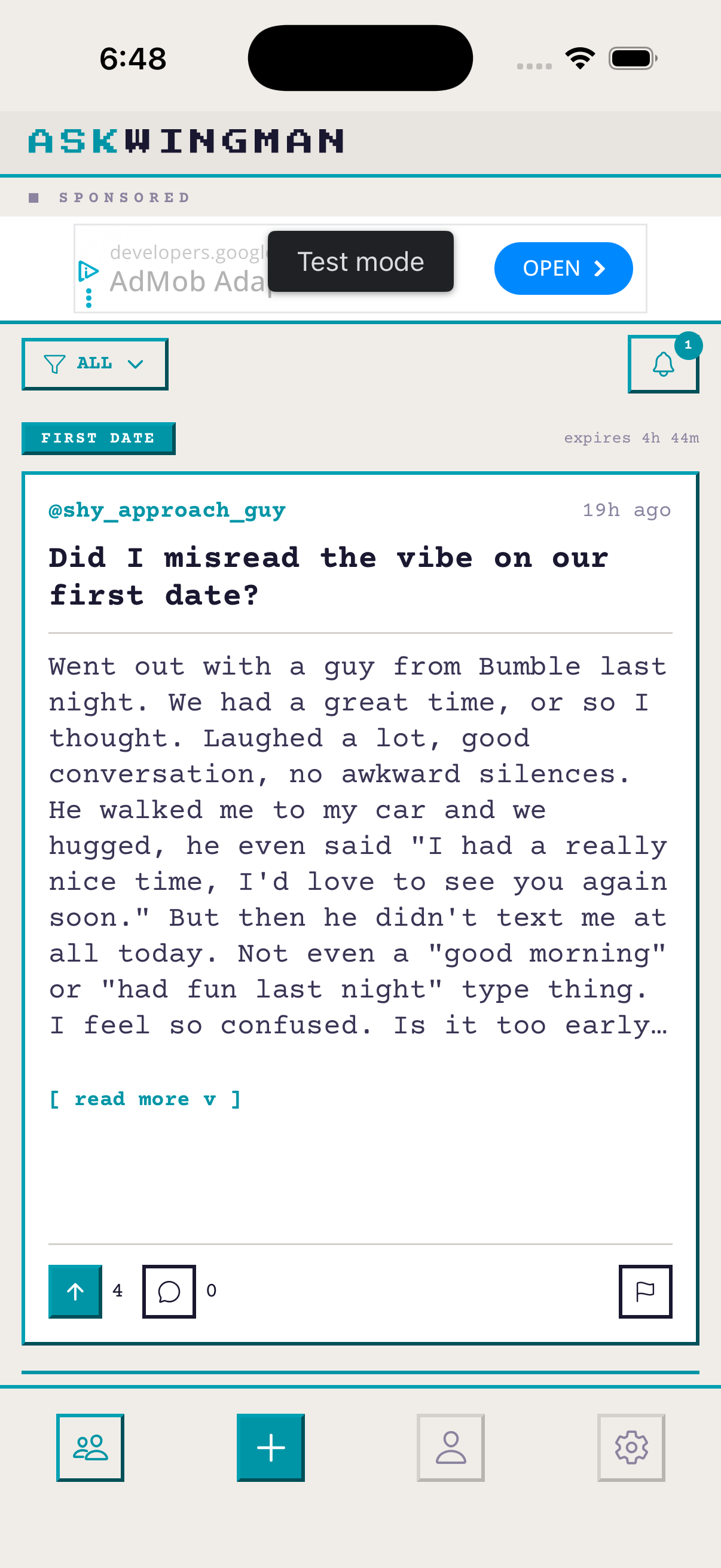 Creating an anonymous post in the AskWingman app